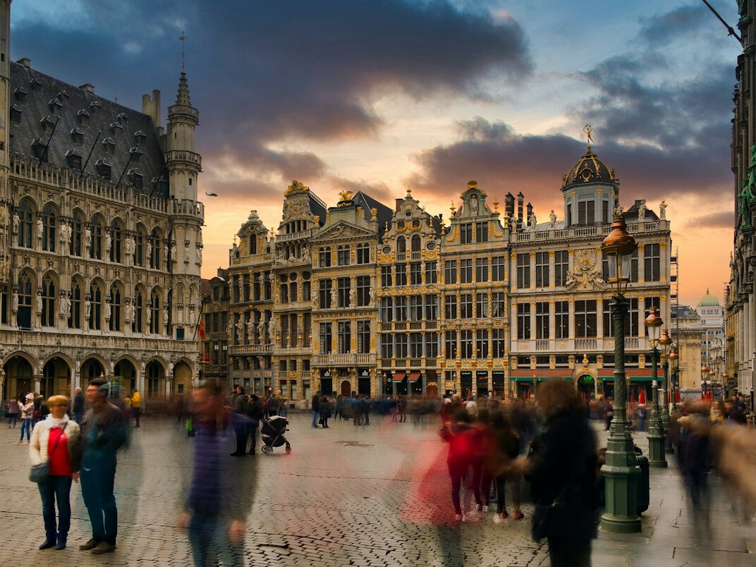Brussels city street with historic buildings