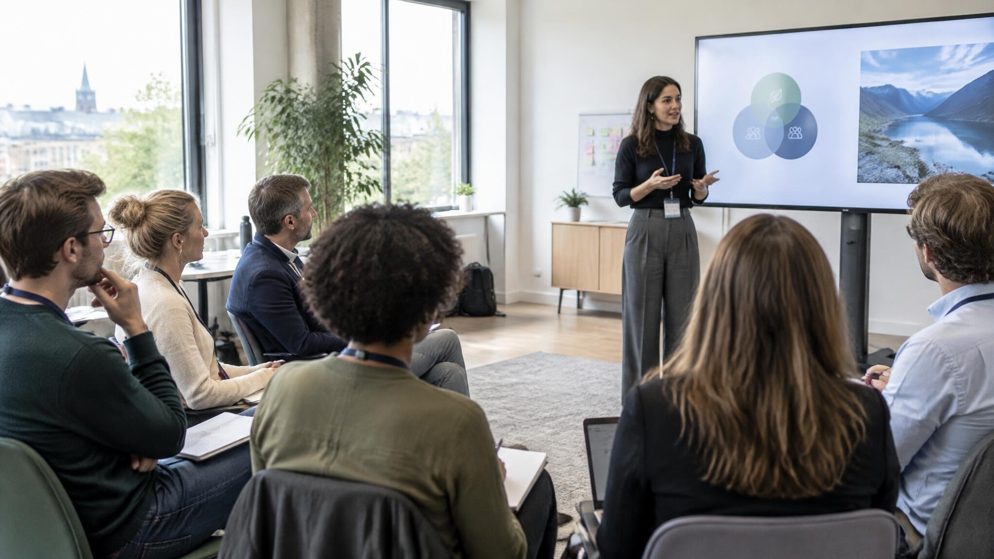 Facilitator presenting to a seated group in a workshop